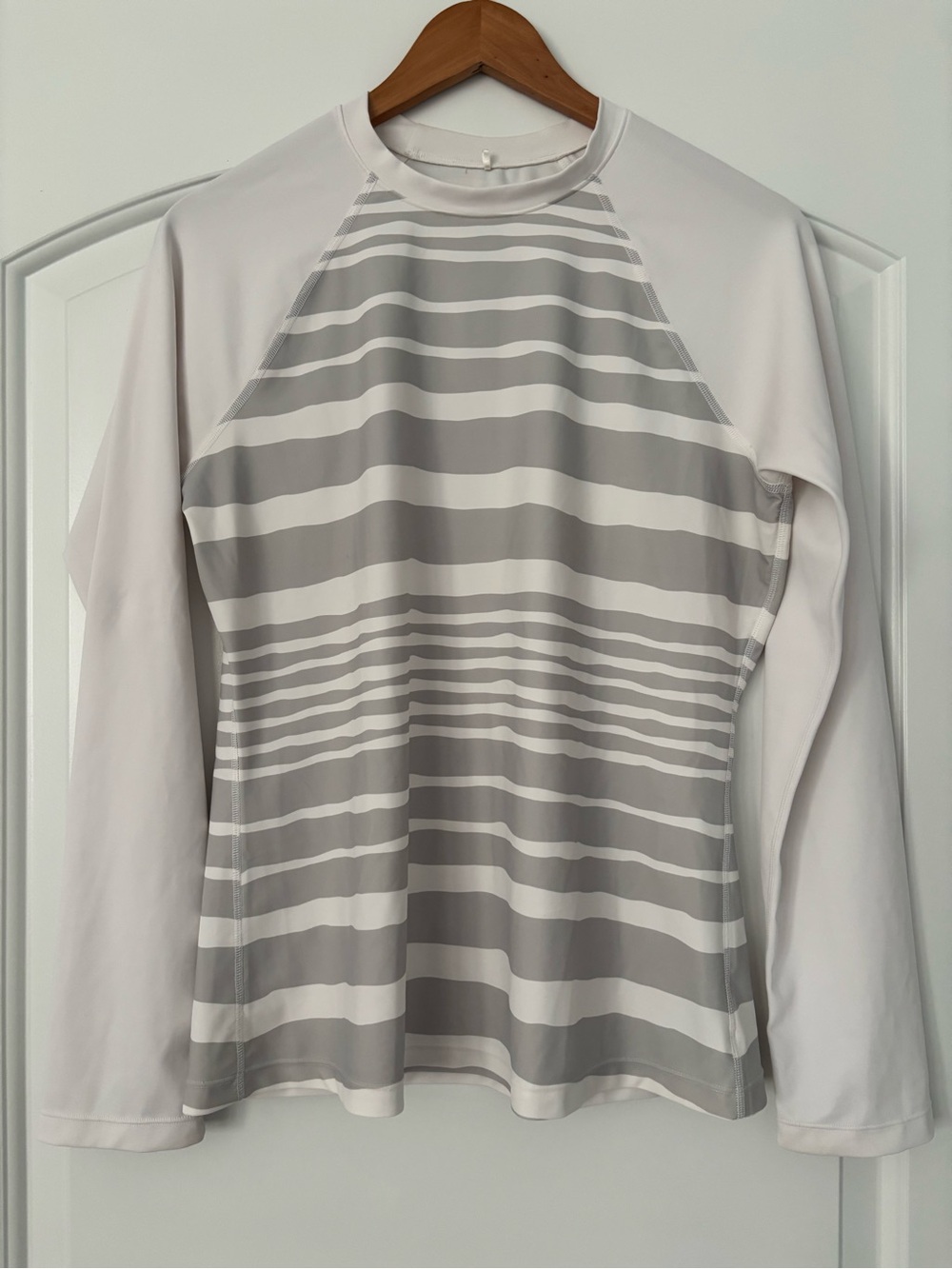 prAna Charline Sun Top Long-Sleeve Rash Guard Swim Shirt - Grey Striped - Size L